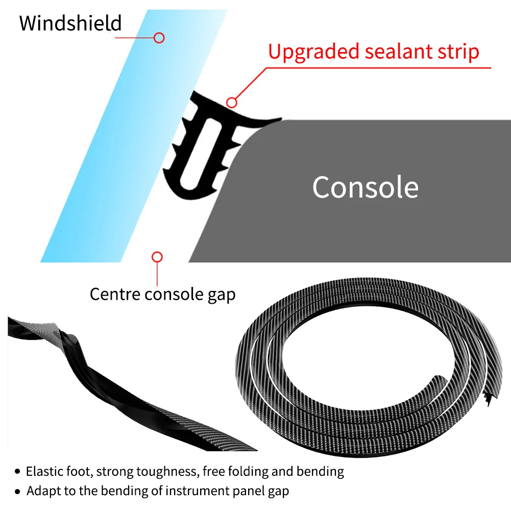 

160cm sound insulation windshield sealing strip car parts dustproof dashboard edge carbon fiber leak-proof elastic sealing strip