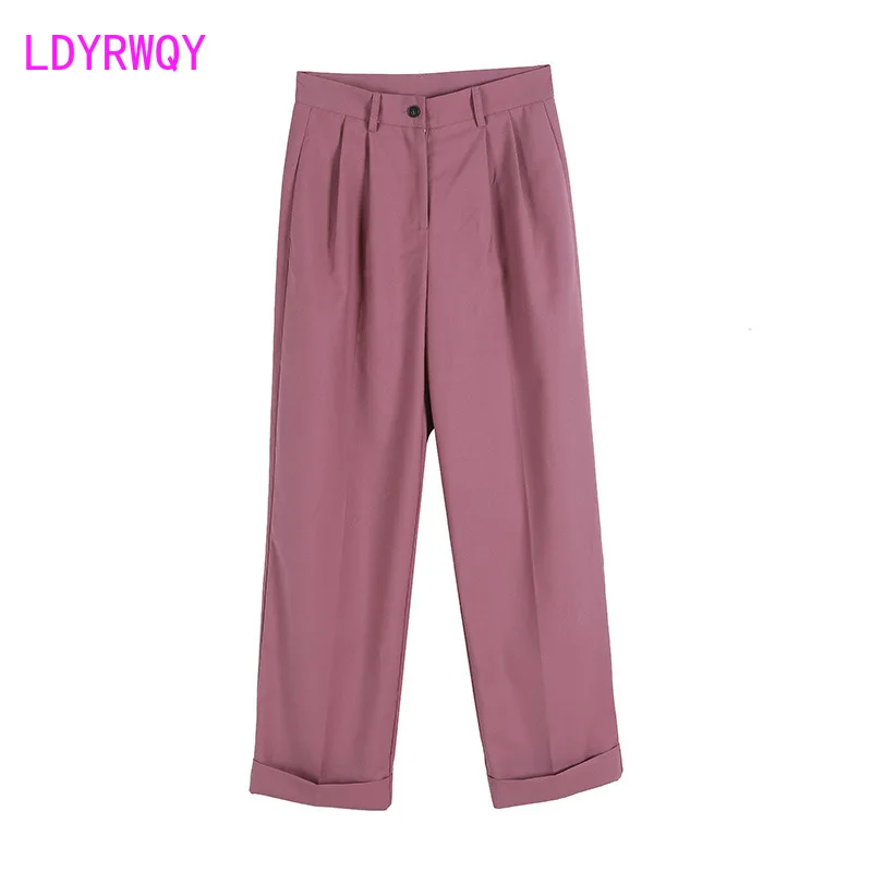 

[LDYRWQY] Wide leg female high waist new Korean wild suit trousers Button Fly Full Length Polyester Wide Leg Pants