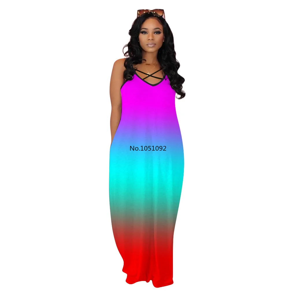 Женское сексуальное платье с градиентным принтом без рукавов высокой талией на
