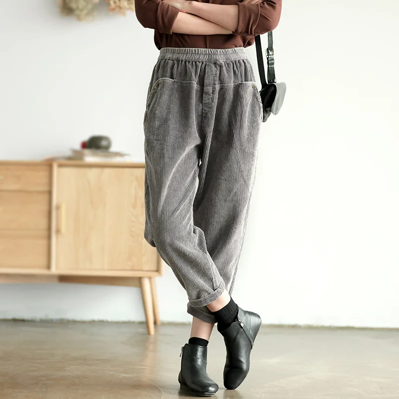 Осень брюки для девочек штаны с эластичной резинкой на талии в стиле ретро