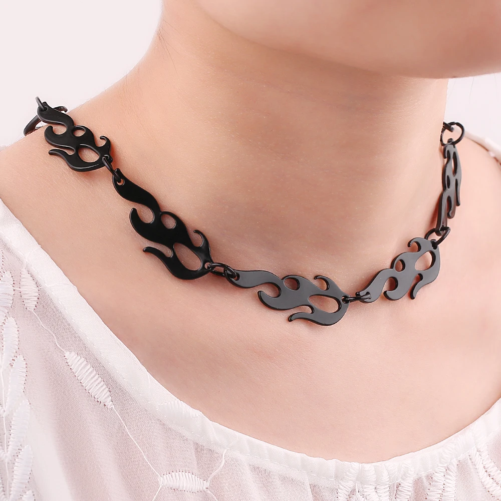 black flame1285 Ювелирные изделия в стиле HARAJUKU ожерелье Пламя уличная одежда аксессуары колье ожерелье s Concatena рок цепь для мужчин и Прямая поставка - Окраска металла: black flame1285