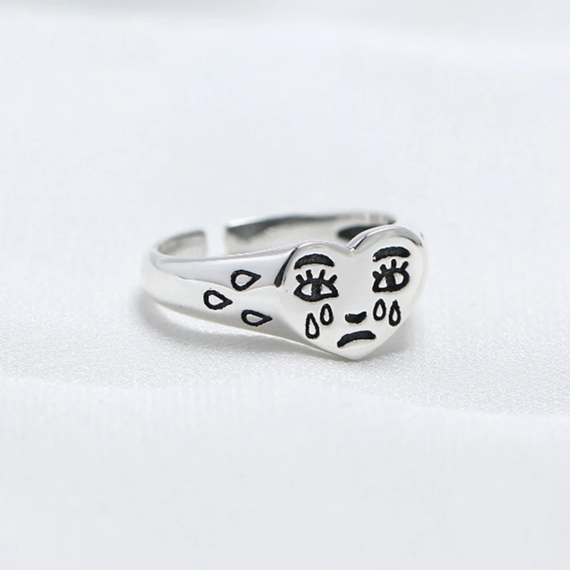 

New Silver Color Cry Face Ring Simple Retro Personality Size Adjustable Joint Ring Gift Jewelry
