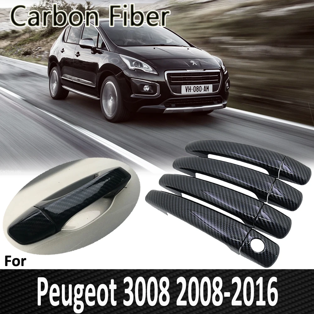 

Black Carbon Fiber for Peugeot 3008 2008 2009 2010 2011 2012 2013 2014 2015 2016 Door Handle Cover Sticker Car Accessories