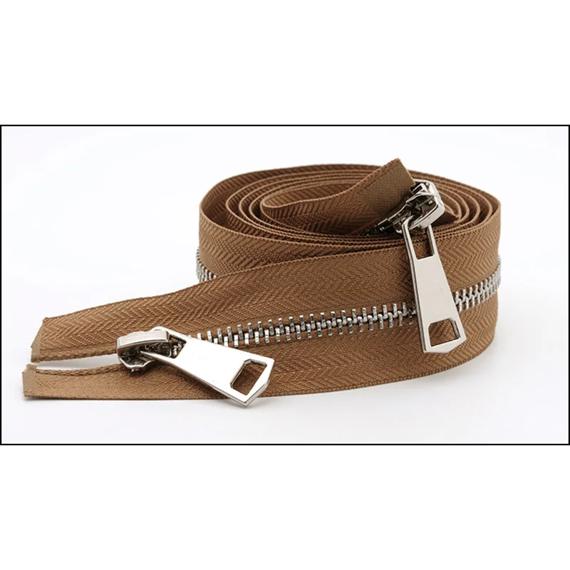 silver-light tan Meetee 120 см 5# Металлические молнии двойной слайдер открытый конец молнии DIY Швейные Инструменты пуховик пальто одежда портной ремонт аксессуары - Цвет: silver-light tan