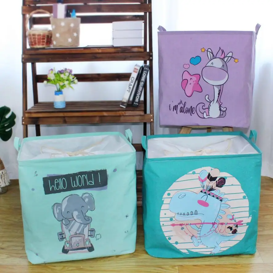 

New Cartoon Large Covered Waterproof Laundry Hamper Clothes Storage Baskets Home decoration Foldable barrel kids toy organizer