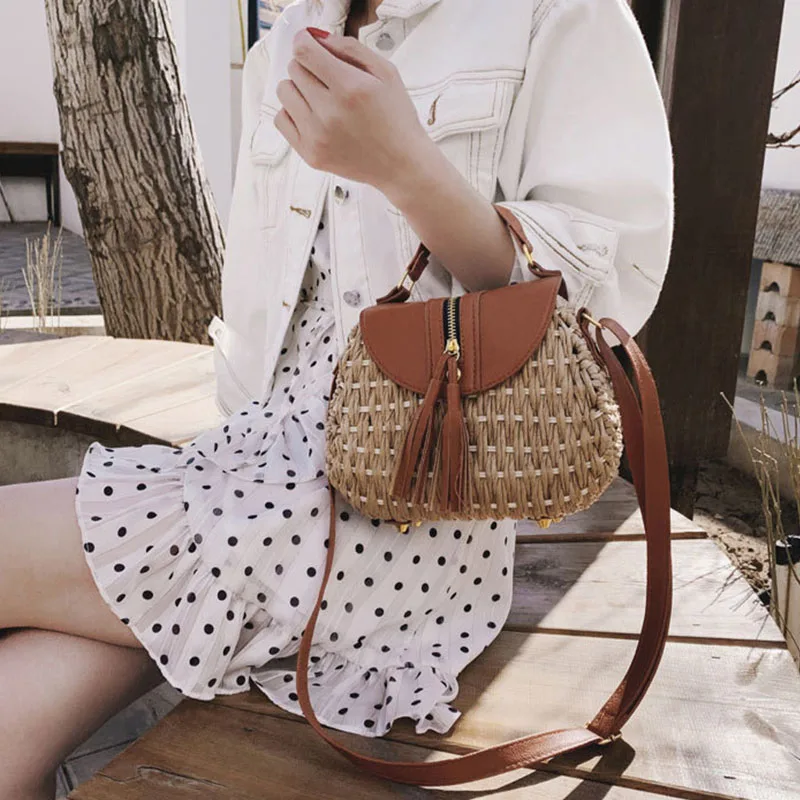 Женская Соломенная плетеная сумка-мессенджер летняя пляжная соломенная сумка