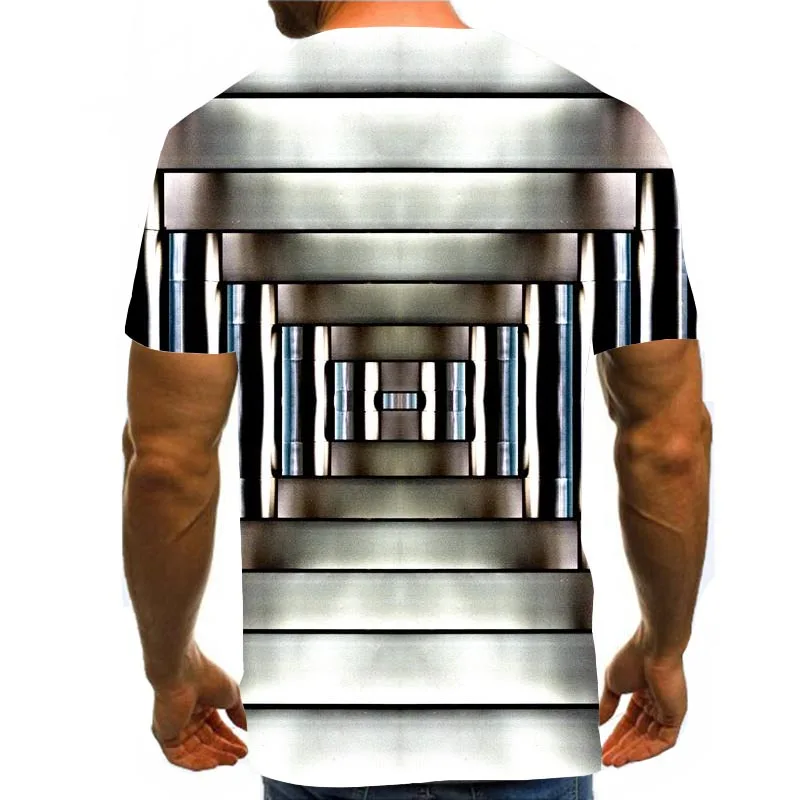 

Men Graphic T Shirts Round Neck 3D Print Short Sleeve Daily Tops Silver Metal Tees
