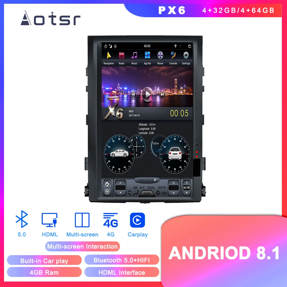 

Автомобильная Мультимедийная система, 16 дюймов, под управлением Android 8,1, с GPS Навигатором, для Toyota Land Cruiser LC200, 2008-2015