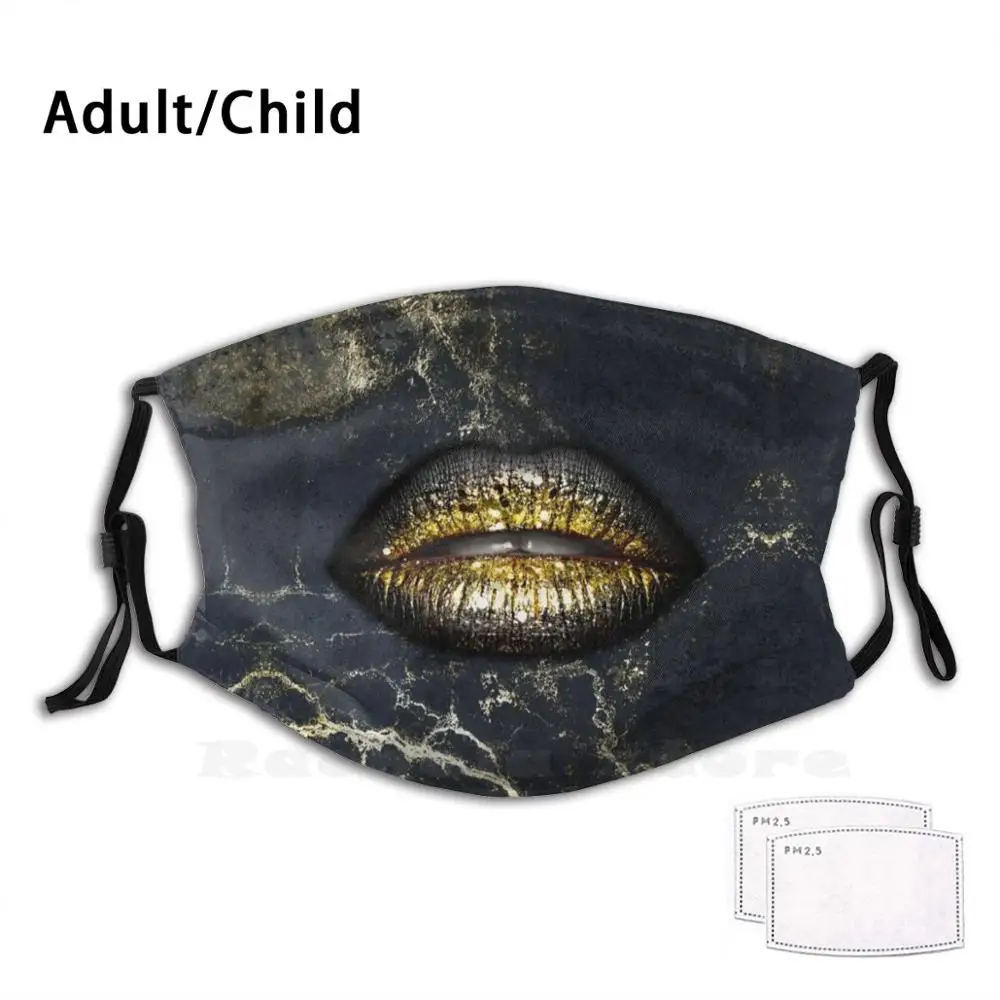 

Golden Lips On Gold Marble Funny Print Reusable Pm2.3245 Filter Face Mask Gold Lips Gold Lips Golden Lips Makeup Glitter Sequim