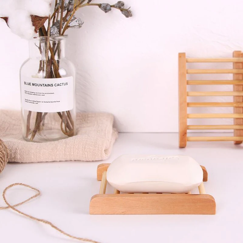 

1Pc 11.5*9.2*1.6cm Natural Wood Bamboo Soap Drainer Dishes Tray Soap Dry Holder Storage Rack Plate