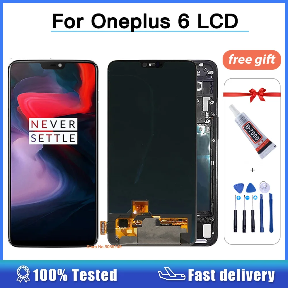 

6.28" AMOLED For Oneplus 6 A6000 A6003 LCD Display Touch Screen Digitizer Replacement Assembly Parts With Frame For 1+ 6 Display