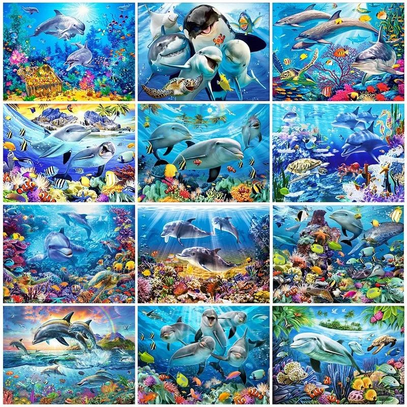 

Diamond Painting Kits Full Round With AB Drill 5D DIY Animal Dolphins Rhinestone Embroidery Home Decor Gift Diamond Art Painting
