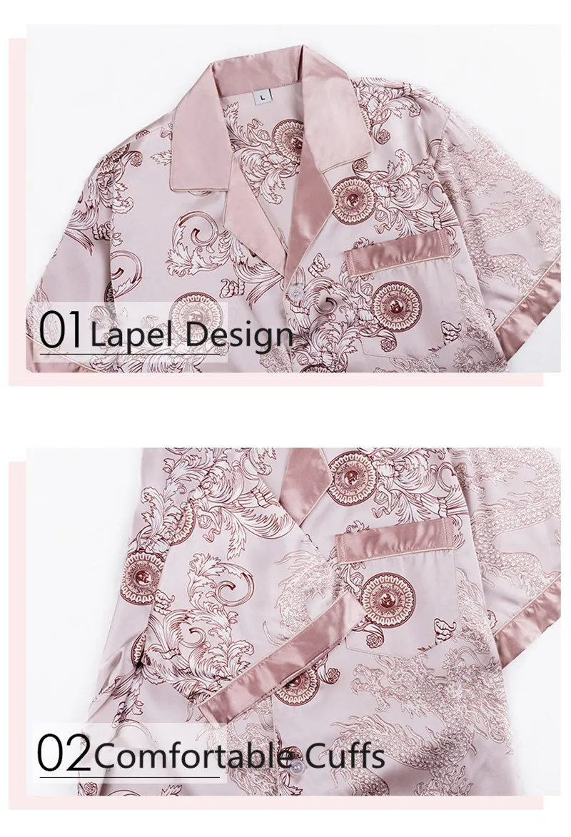 Men's Stain Sleepwear Sets Summer Silk Pajamas for Men Short Sleeve T-Shirt Trousers Homewear Blue Gray Black Nightwear for Men