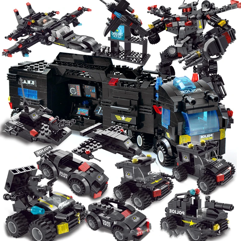 

City Police Department SWAT Team Car Building Blocks Gunship Blocks Extreme Rescue Team Building Blocks Boy Children Diy Toys