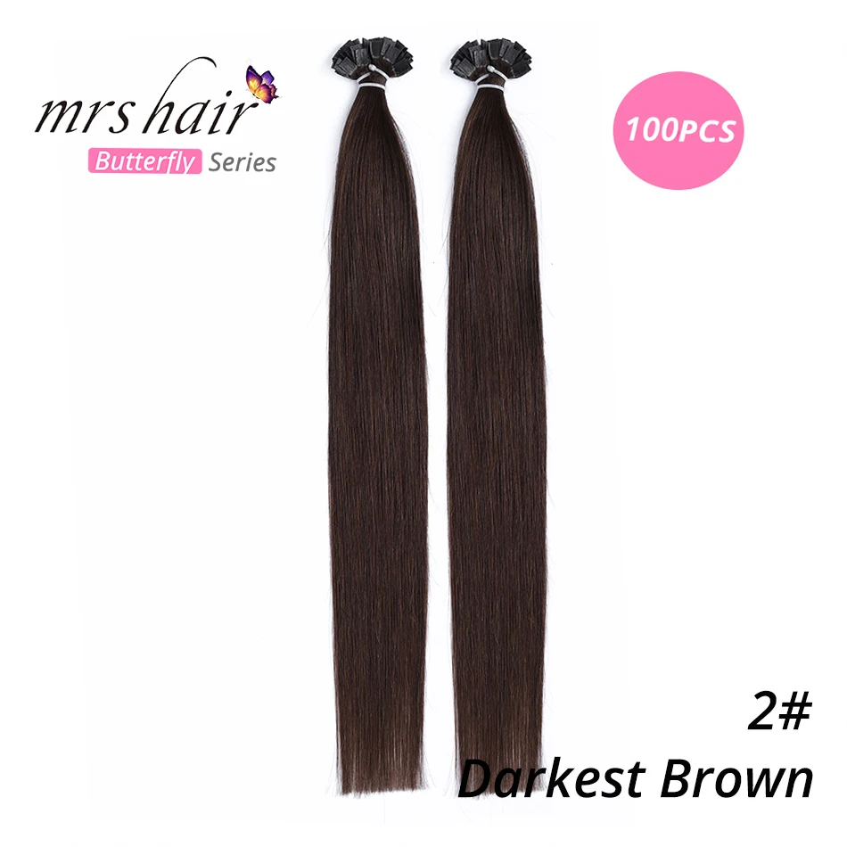MRSHAIR предварительно скрепленные плоские волосы для наращивания 1" 18" Искусственные волосы одинаковой направленности прямые капсулы жидкий кератин волосы - Цвет: KFT02-100