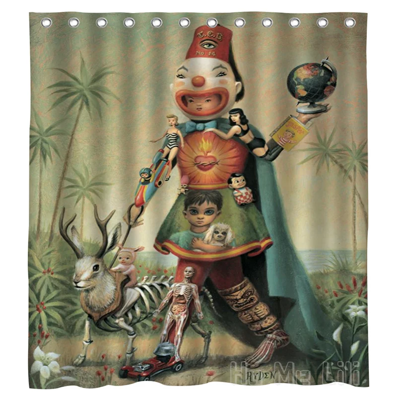 

Lovely Children Weird Illustration Shower Curtain Pop Surrealism Kingdom Abstract Symble Art Bathroom Decor With Hooks