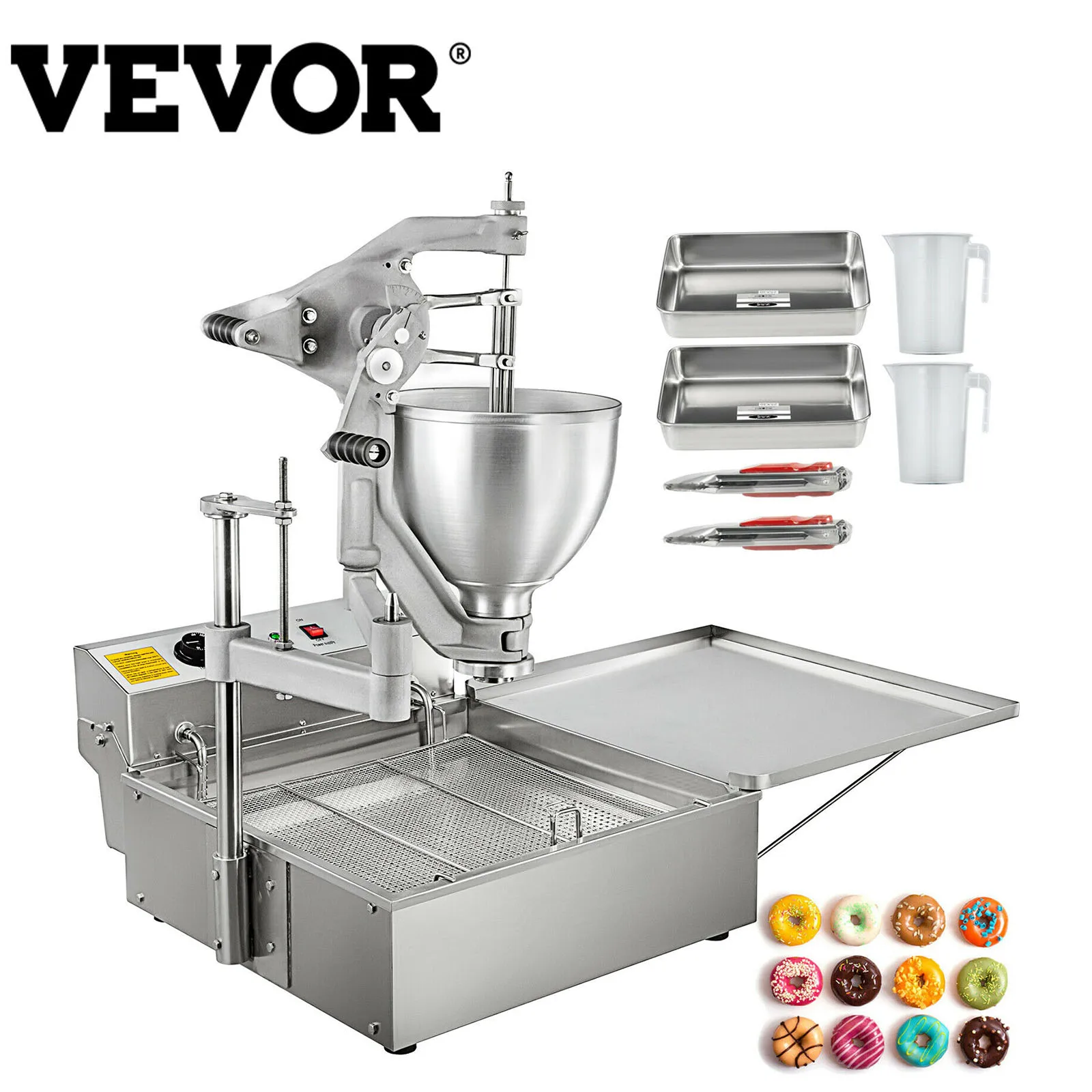 

VEVOR 9L Hopper Electric Donut Fryer Ball Doughnuts Maker Machine Stainless Kitchen Cooking Appliances with 3 Molds Commercial