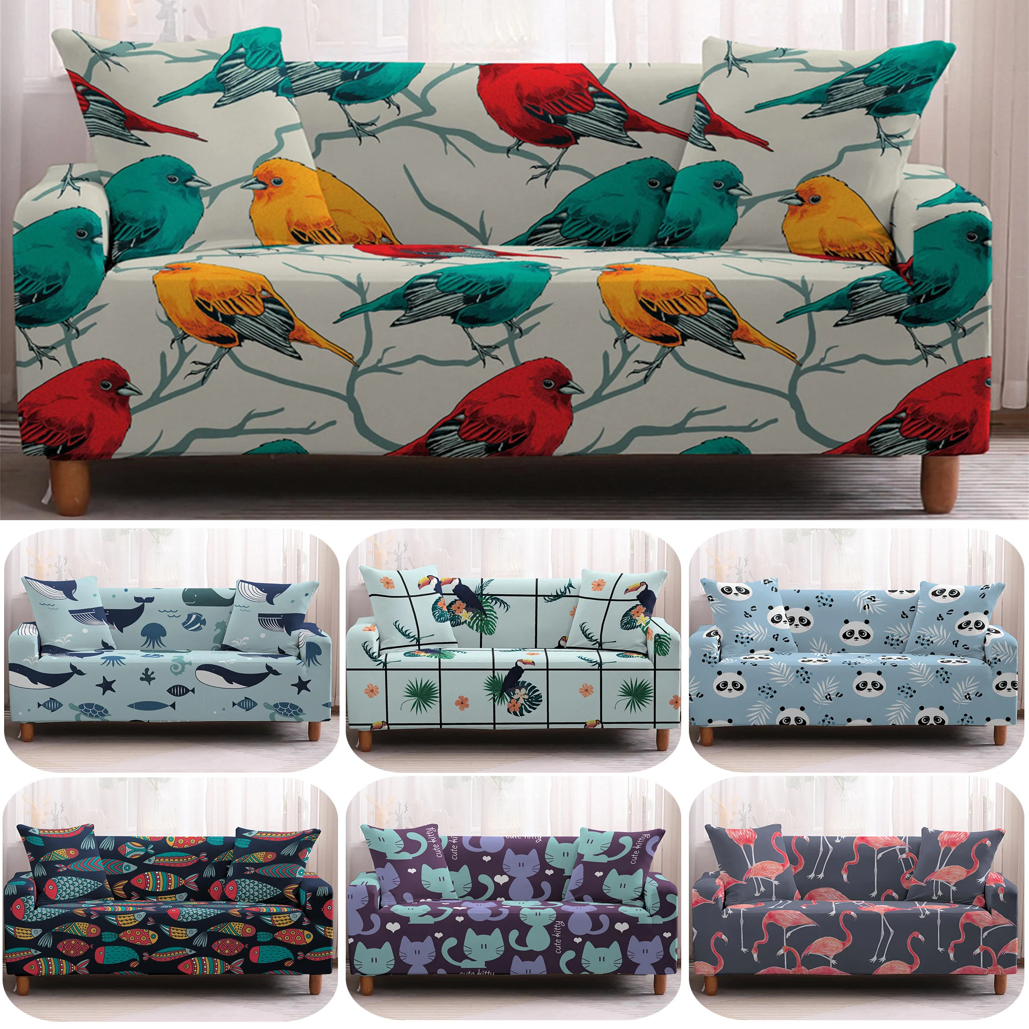 Эластичный чехол для дивана с рисунком фламинго рыбы птицы гостиной домашнего