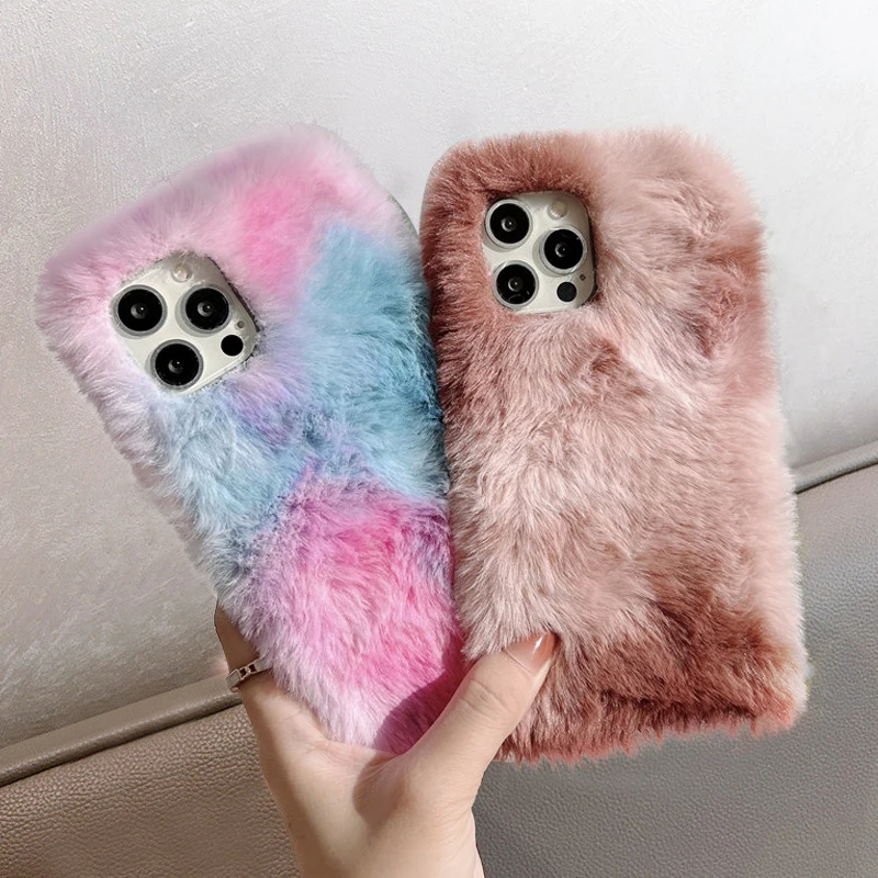 Fashion Lady Gift Case For iphone 11 12 13 14 Pro Max XS Max X XR 14 Plus 13Pro Fashion Furry fluffy Warm Soft Shockproof Cover