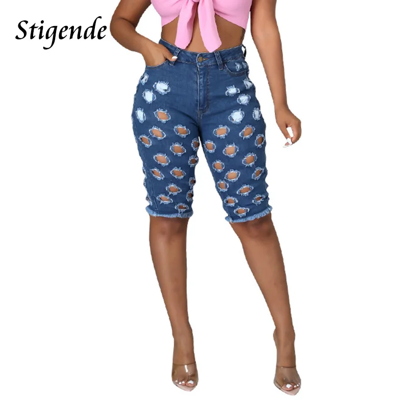 

Женские рваные джинсы со вставками и дырками, лето размера плюс