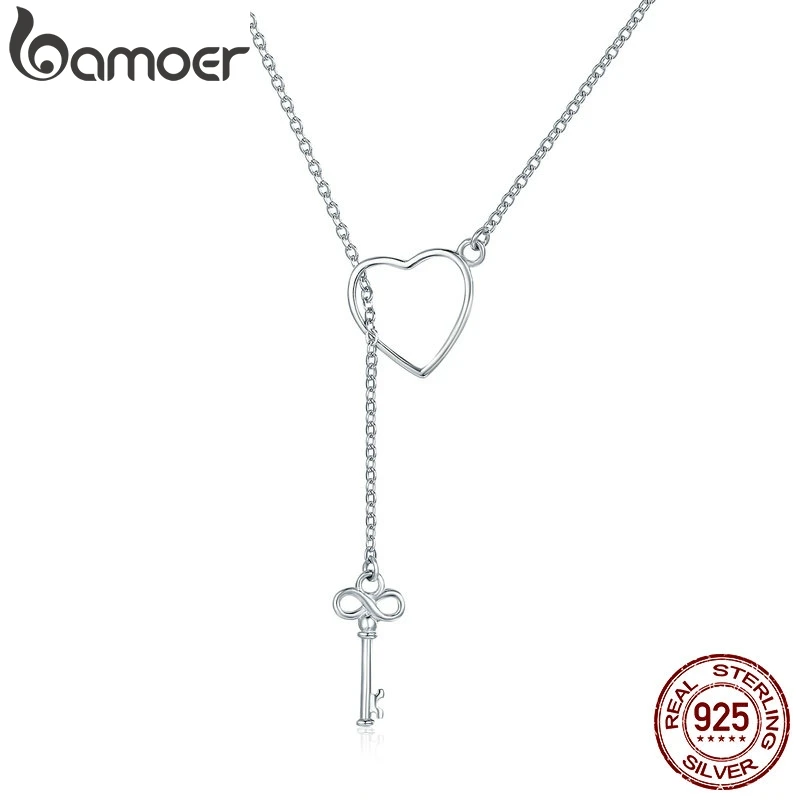 BAMOER, 925 пробы, серебро, сладкий ключ, сердце, замок, звено цепи, ожерелья и подвески, женские роскошные ювелирные изделия из стерлингового серебра SCN107