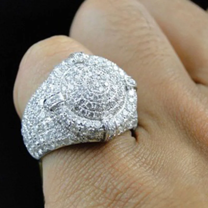 

Fashion European and American Style Micro-Inlaid Full Crystal Zirconium Metal Alloy Male Ring for Men Party Jewelry Accessories