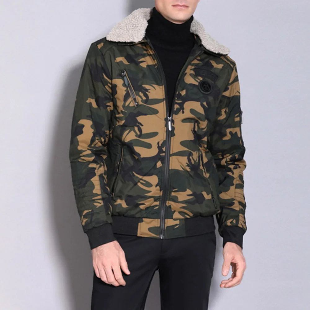 

Winter Camouflage Work Jacket Men's Coat Wool Collar Thickened Loose Leisure High Elastic Warm Fashion Men's Coat