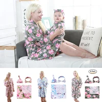 4pcsset mother pajamasbaby swaddlehatheadband nursing nightgown sleepwear dress bathrobe receiving blankets family matching