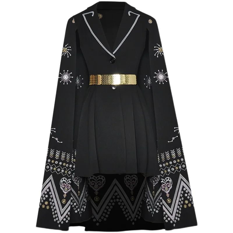 

ladies dresses for women clothes 2021 Spring brand Runway Women's Dress lace-up Vintage Embroidery Cloak Black Midi Dresses