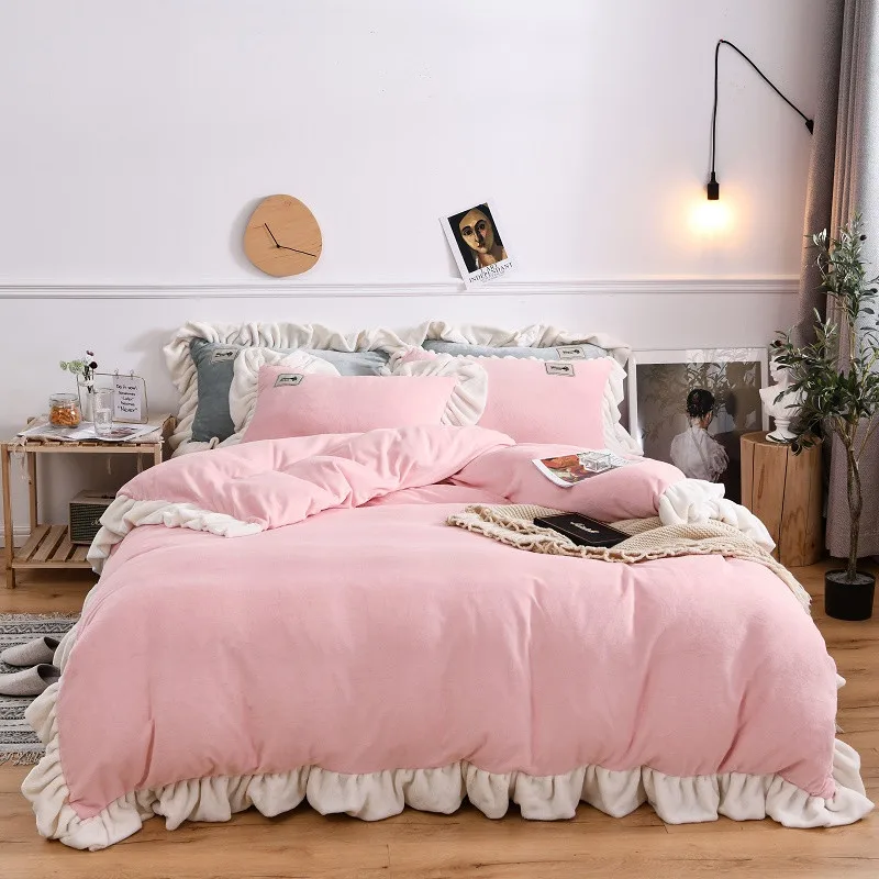 Новый розовый синий зеленый комплект постельного белья для девочек Теплый