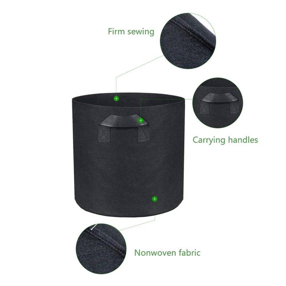 

6Pcs Plant Bags 5 Gallon Black Non-Woven Fabric with Handle Garden Grow Pot