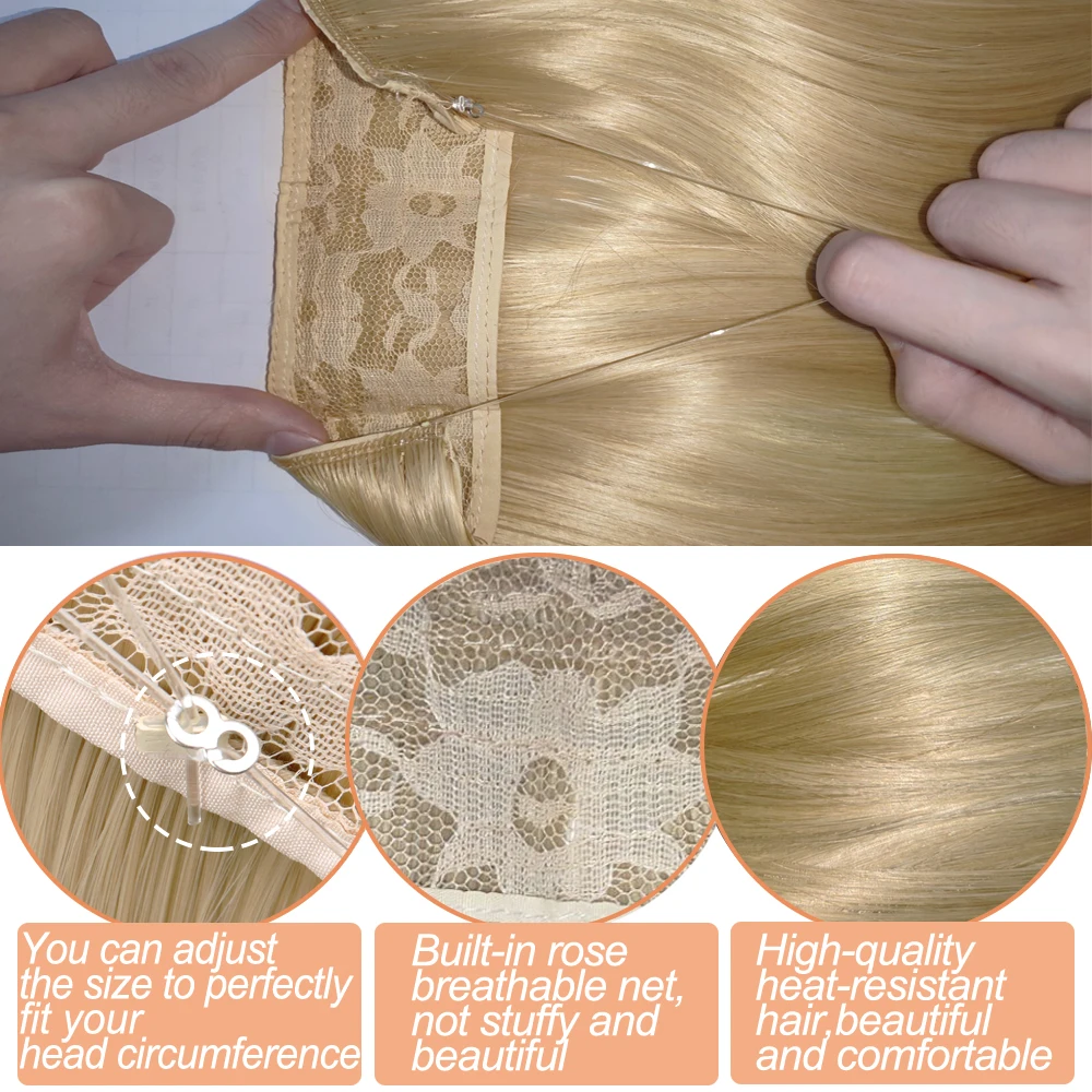 Synthetic No Clips Invisible Wire Hair Extension Artificial Natural Fake False Long Short Straight Hairpiece Blonde For Women