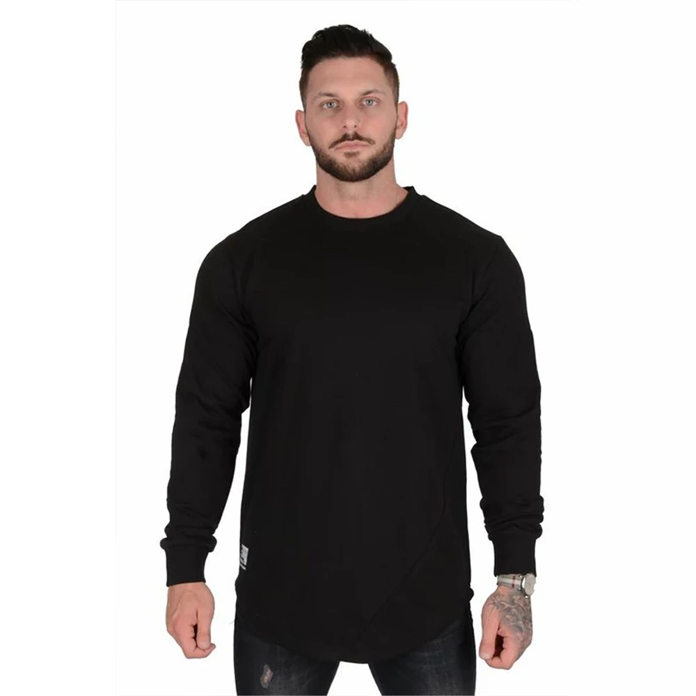 

Мужская хлопковая футболка для тренажерного зала, облегающая спортивная футболка с длинными рукавами, тренировочный костюм, рубашка для бега, спортивная одежда, топ для фитнеса, пуловер