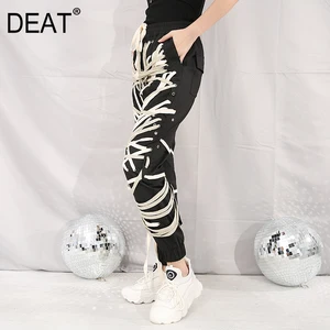 Женские эластичные брюки на шнуровке DEAT, разноцветные облегающие брюки полной длины, весна-зима 2021