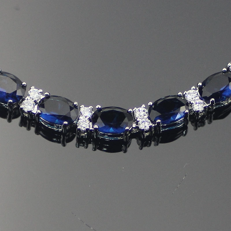 Classic Blue Cubic Zirconia Sterling Silver Bracelets For Women 7+1Inch Free Jewelry Box | Украшения и аксессуары