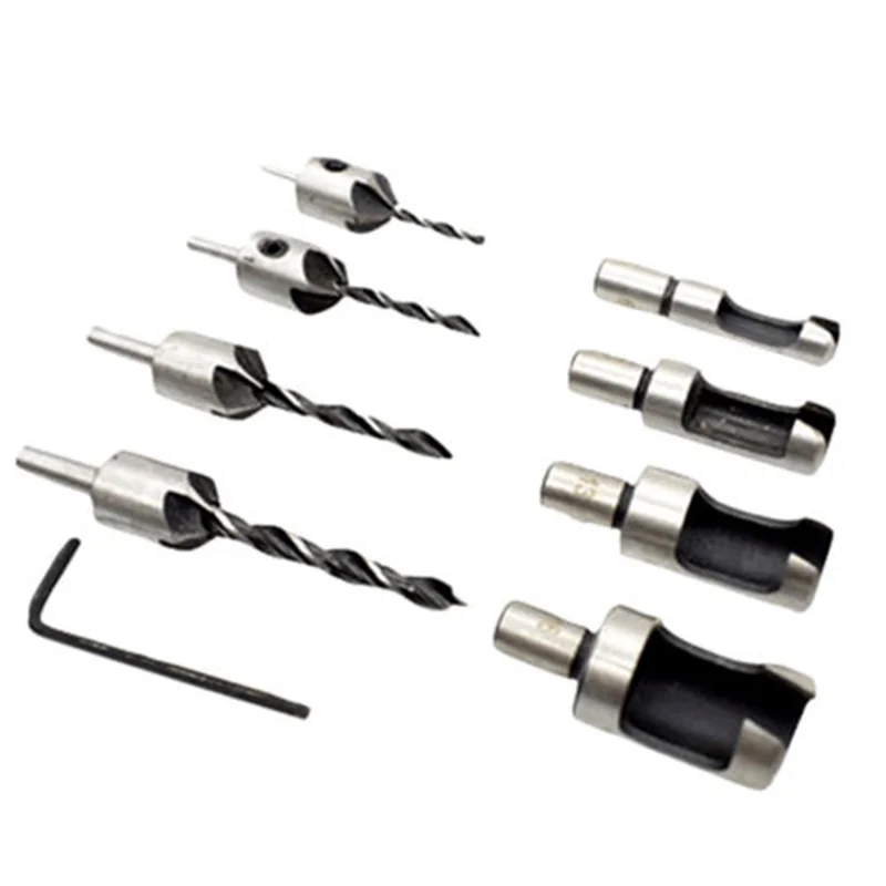 

8pcs Professional Tapered Drill Countersink Bit Screw Set Wood Pilot Hole Tools Chamfer(3/4/5/6mm) With Spanner For Removing