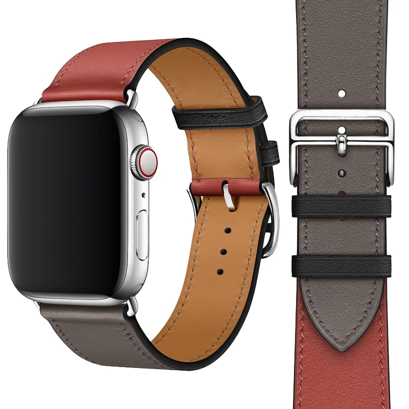 40 мм 44 мм черный ремешок для Apple Watch Series 5 ремешок для часов из натуральной кожи браслет один двойной тур полосы для iWatch серии 3 2