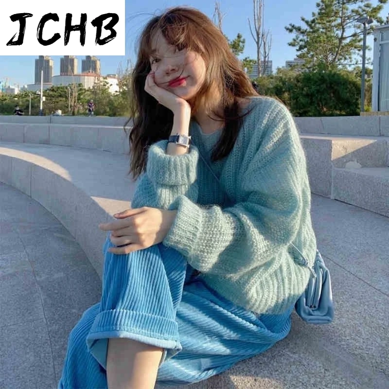 

2021 Women Knitting Sweater Cardigan New Fashion Female Autumn Full Sleeve Solid Casual O-neck Pullover Loose Sweaters Vintage