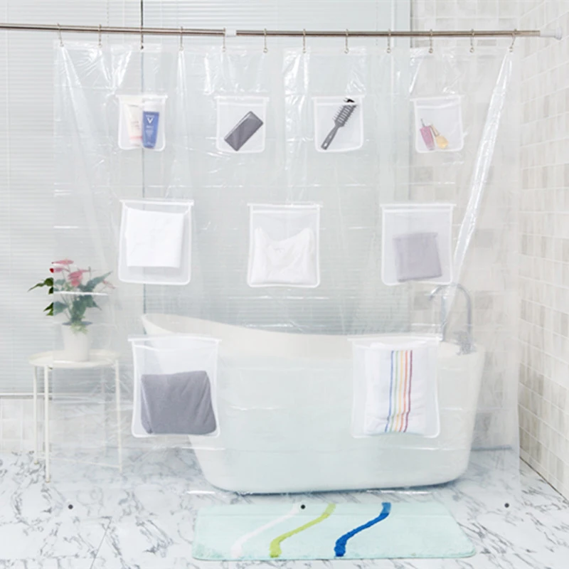 100% Eva прозрачная занавеска для душа водонепроницаемая ванной комнаты карманы