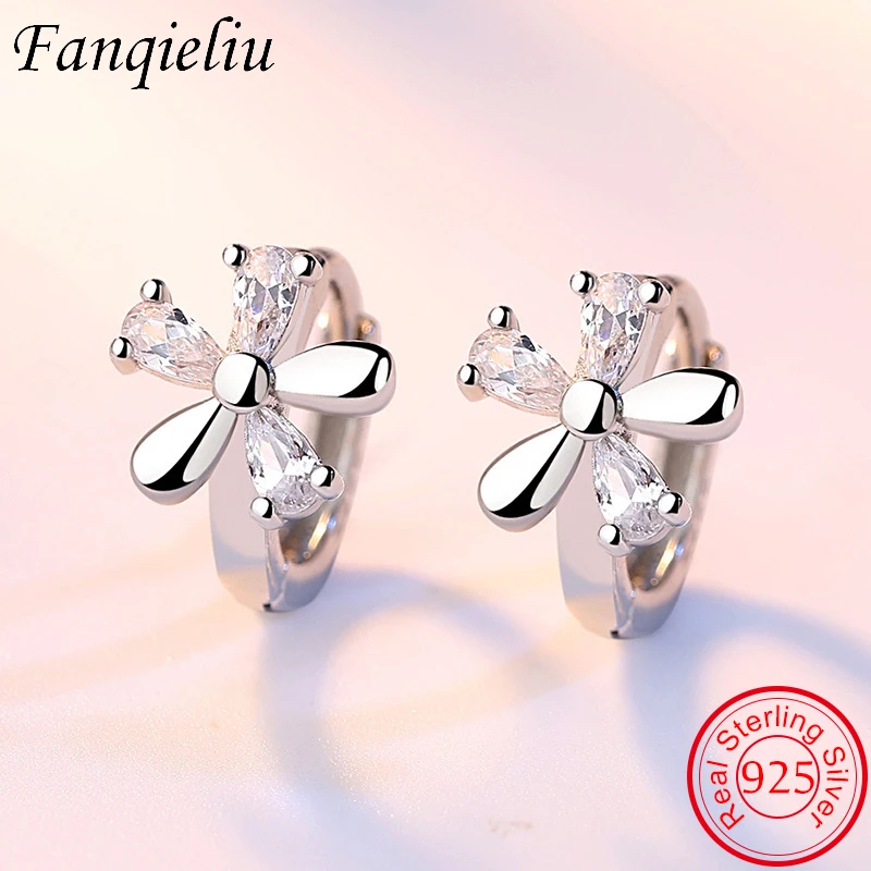

Fanqieliu Cute Flower Jewelry Women Hoop Earrings Silver 925 Sterling Real Crystal Trendy Gift For Girl FQL3235