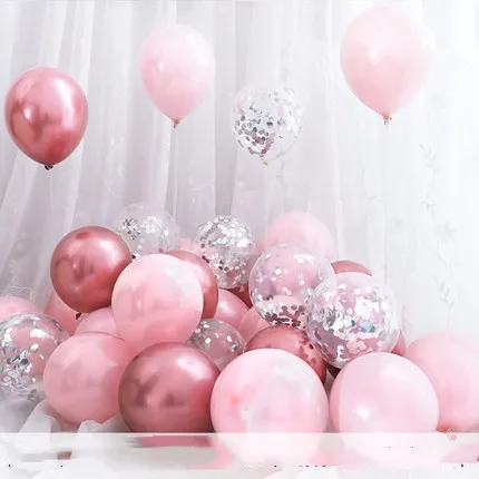 wine red pink silver 15 шт./лот, 12 дюймов, металлические хромированные латексные шары+ прозрачные Серебристые конфетти, шары на свадьбу, день рождения, розовое золото, латексные вечерние шары, Декор - Цвет: wine red pink silver