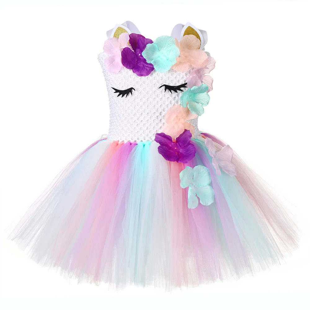 Милое праздничное платье для девочек с цветочным рисунком и единорогом Детские