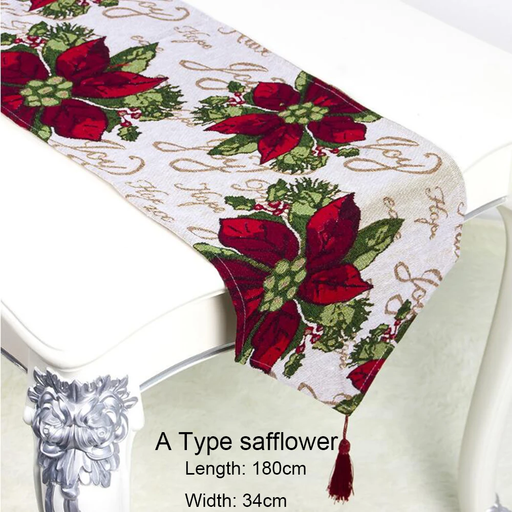 A Type safflower 1 шт. Рождественский Настольный коврик скатерть Рождественский флаг Санта Клаус гобелен Красные ковровые дорожки на стол домашний декор - Цвет: A Type safflower