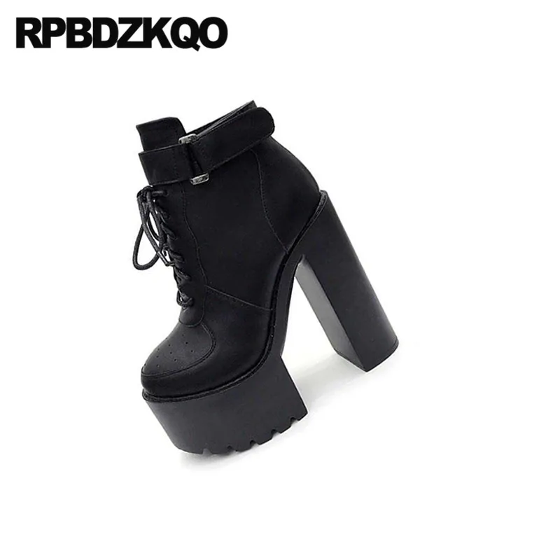 Мотоциклетные ботинки 15 см ремни высокий каблук Байкерская готическая Черная