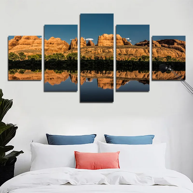 

Golden Dusk Stone Forest Lake Reflection Hd Photography Art Home Wall Painting Frameless Waterproof Ink Printing Canvas Poster