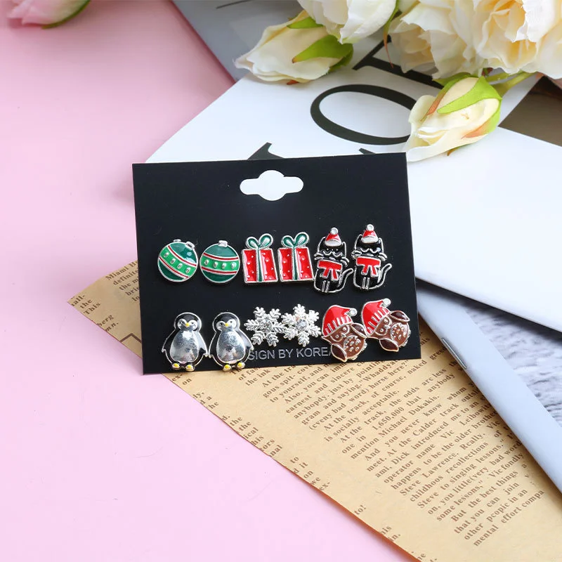 Рождественские серьги-гвоздики для женщин серьги в виде Санта-Клауса снежинки