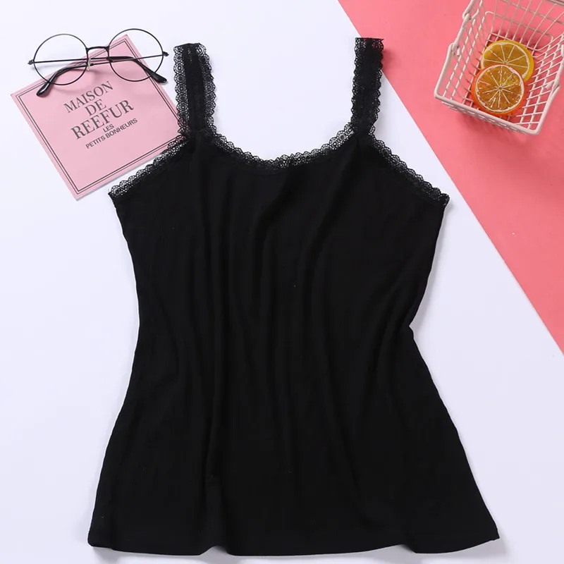 

Casual Summer Women Camisole Bottoming Shirt Crop Tank Tops Female Solid Color Slimming Underwear Lace Vest Tops Camis