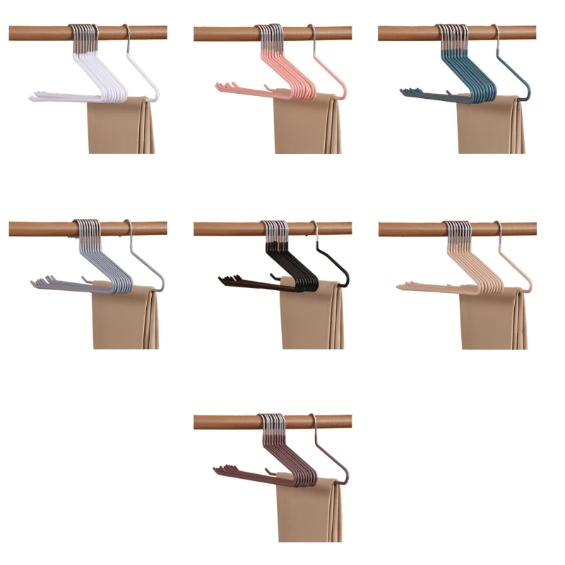 10pcs Trousers Pants Hangers Non Slip Coating Slim Space Saving Open Ended Design Multi-functional for Easy-Slide Pant
