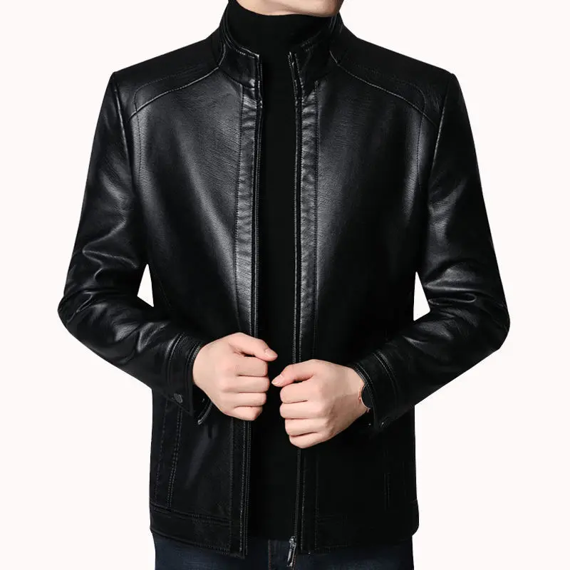 

Bomber Jacket 2021 New Leather Jacket Men's Middle-aged Jacket Men's Thin Soft Leather Jacket Men's PU Jacket