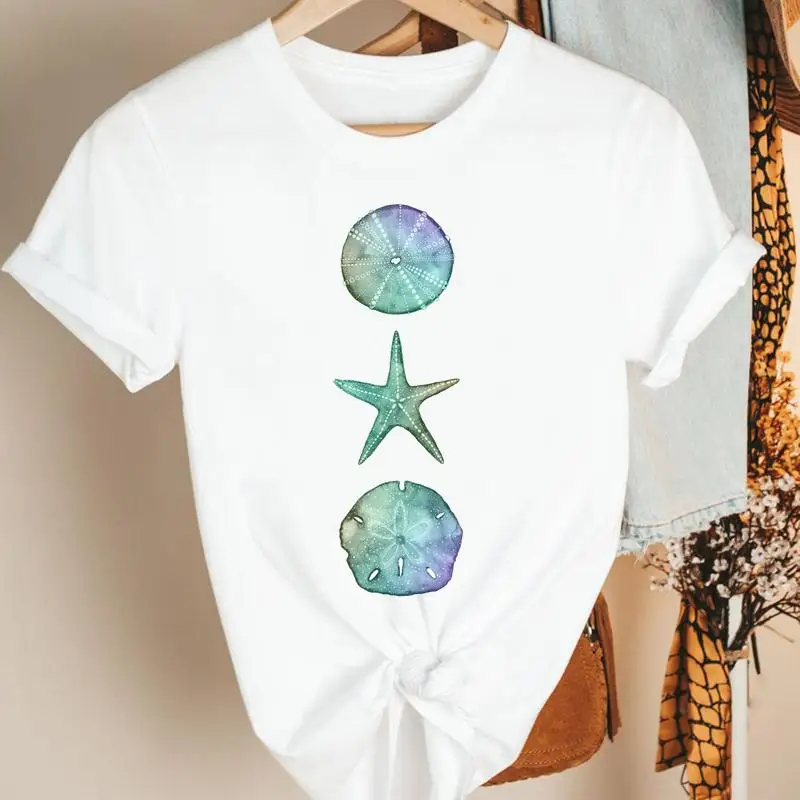 

Summer Print Fashion Tshirt Female Short Sleeve Tee Top Graphic Csual T-shirt Women Clothes Cartoon Star Ladies Beach 90s Style